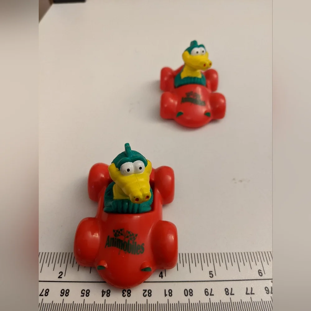 Vintage Hardee's Animobiles Toys 1996 Collectible Pair of Croc driving red cars